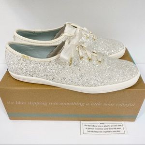 Kate Spade Keds Cream Glitter Sneakers 8 NWT